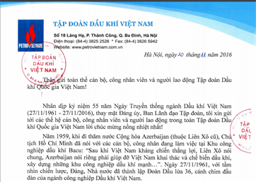 Chủ tịch HĐTV Tập đoàn Nguyễn Quốc Khánh gửi thư chúc mừng ngày truyền thống Ngành Dầu khí